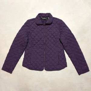 Eddie Bauer Women’s Goose Down Quilted Jacket SMALL Purple Diamond Stitch Coat
